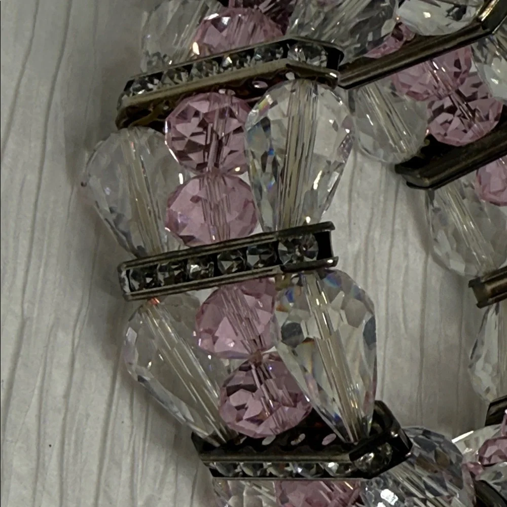 Beautiful Pink and Clear Crystal Stretch Bracelet rhinestone gun metal spacers